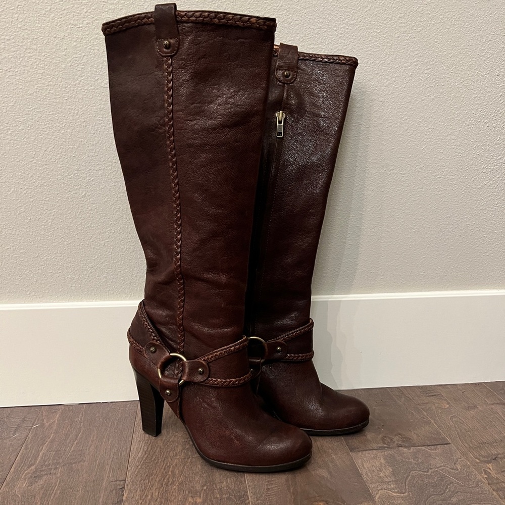 The Frye Company Vicki Tall Braided Harness Brown Boots